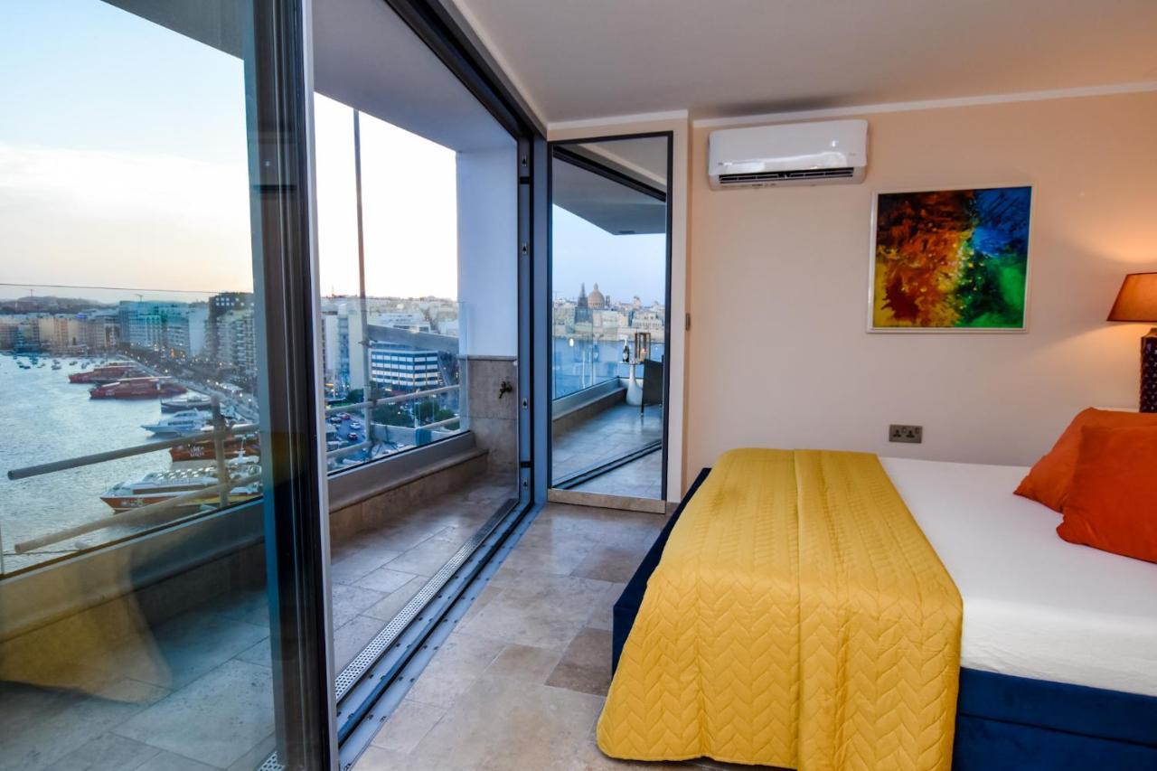 Unique Seafront Triplex Penthouse With Panoramic Bedroom & Rooftop Jacuzzi Overlooking Valletta Σλιέμα Εξωτερικό φωτογραφία